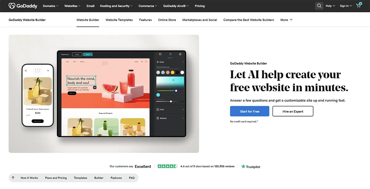 طراحی وب سایت با هوش مصنوعی godaddy